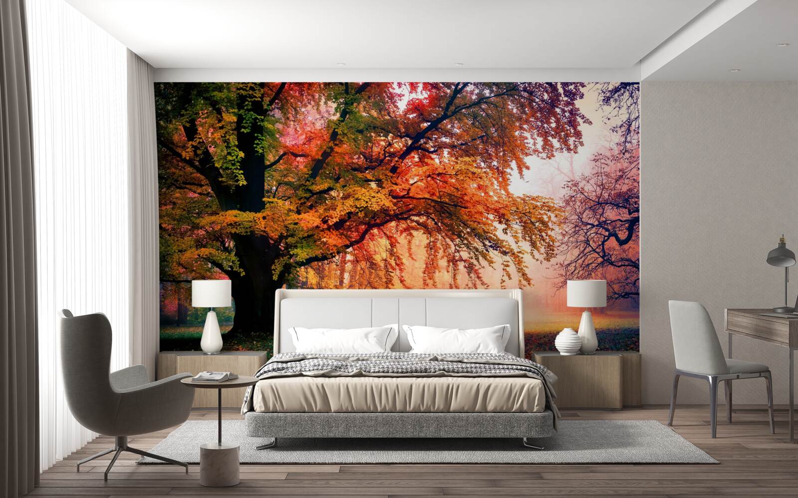 Fototapeta les zahalený jesennou hmlou