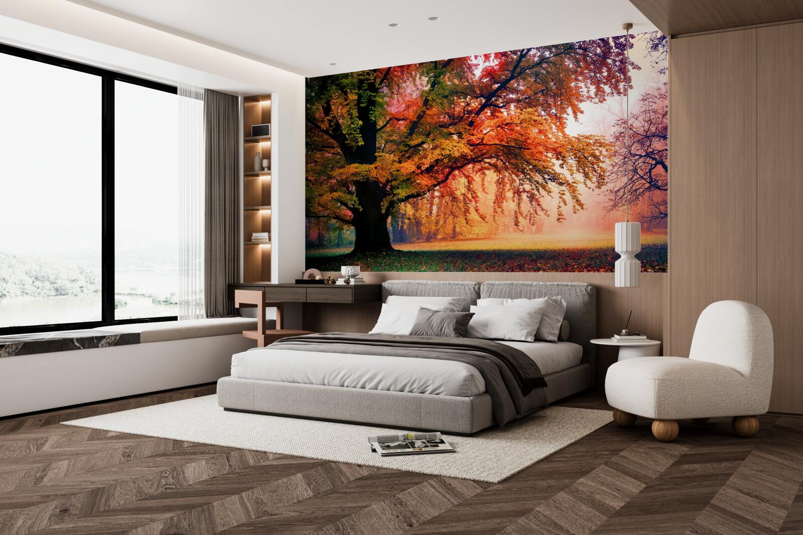 Fototapeta les zahalený jesennou hmlou