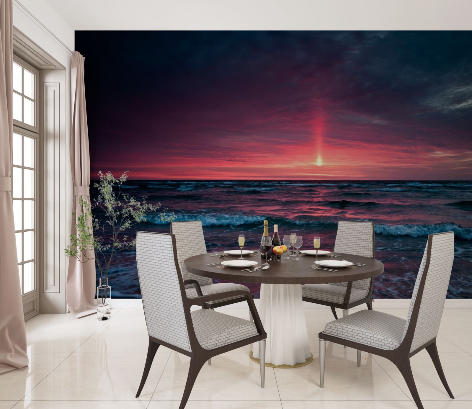 Fototapeta slnko zapadá pod morský horizont