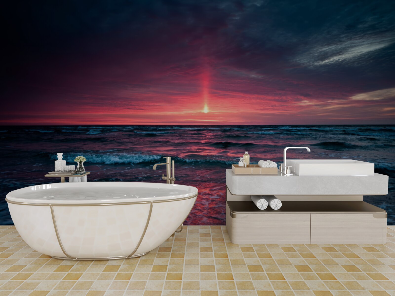 Fototapeta slnko zapadá pod morský horizont