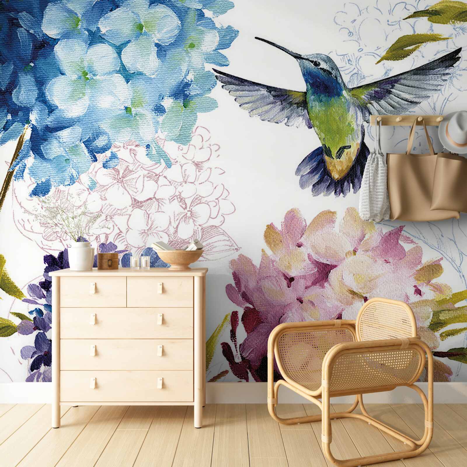 Fototapeta kolibrík zobrazený medzi kvetmi