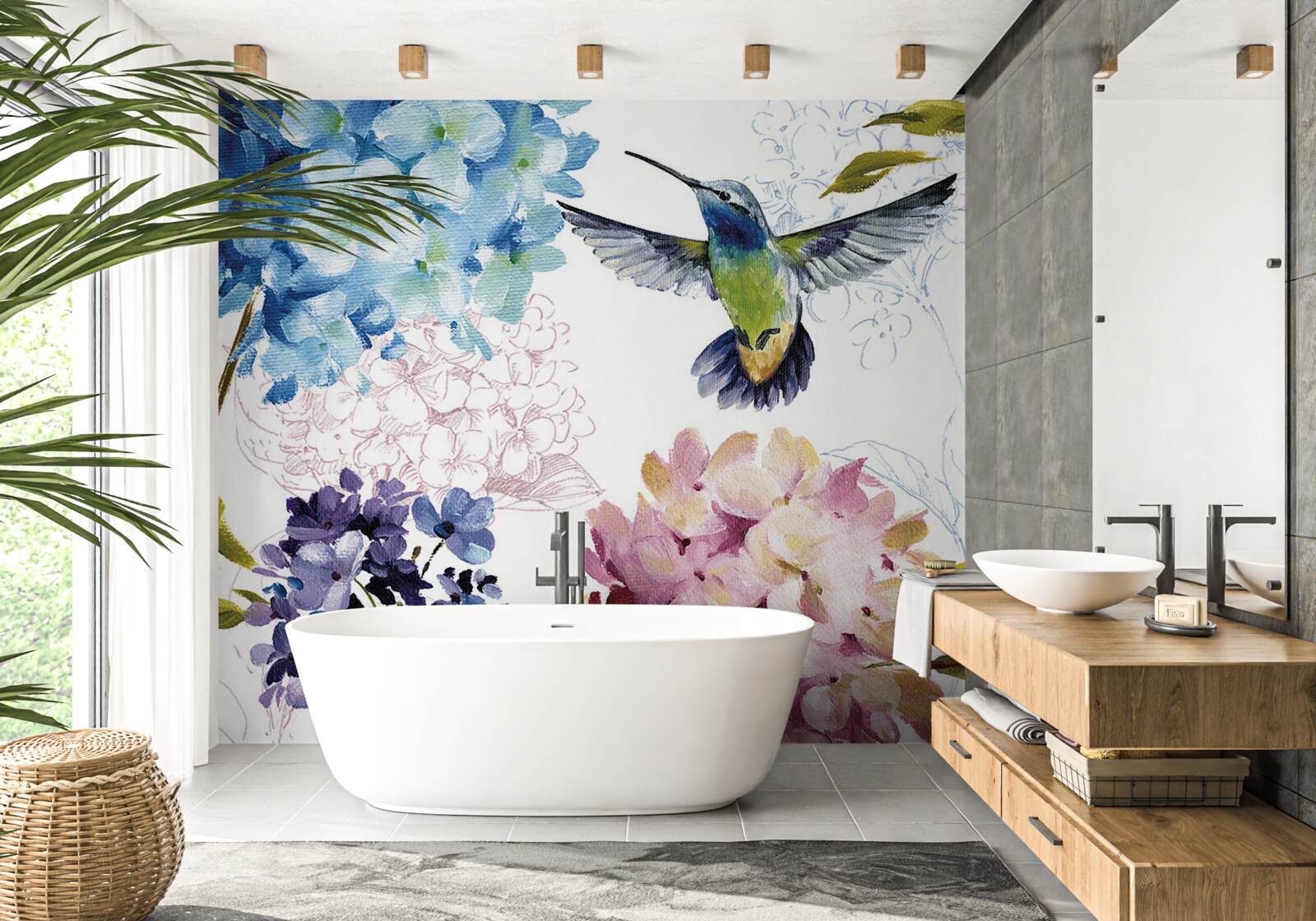 Fototapeta kolibrík zobrazený medzi kvetmi