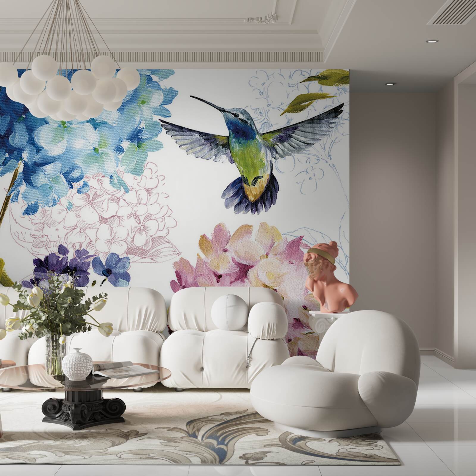 Fototapeta kolibrík zobrazený medzi kvetmi