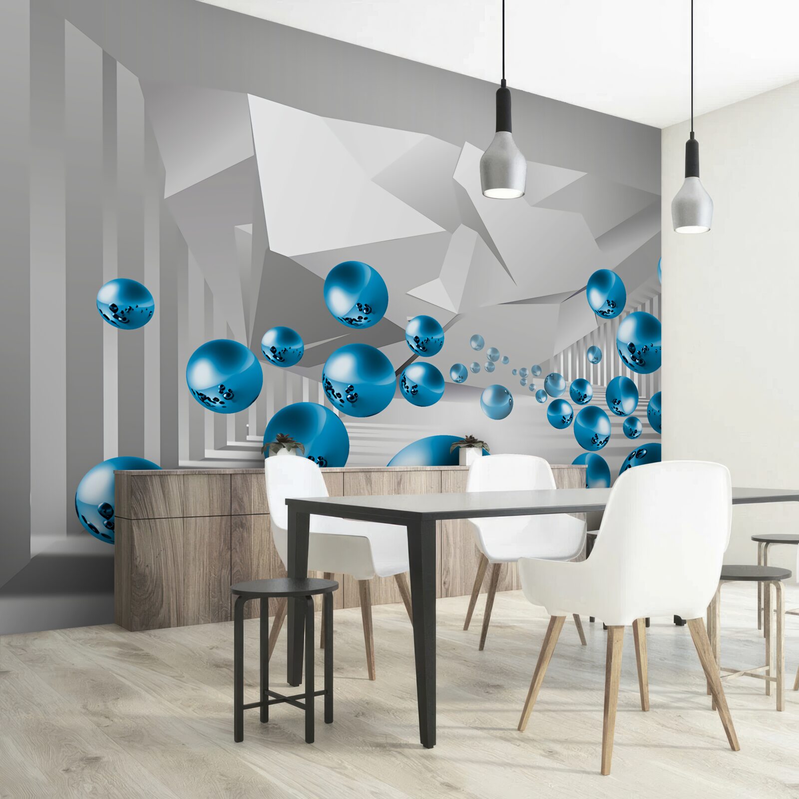 Fototapeta objemové modré gule na chodbe