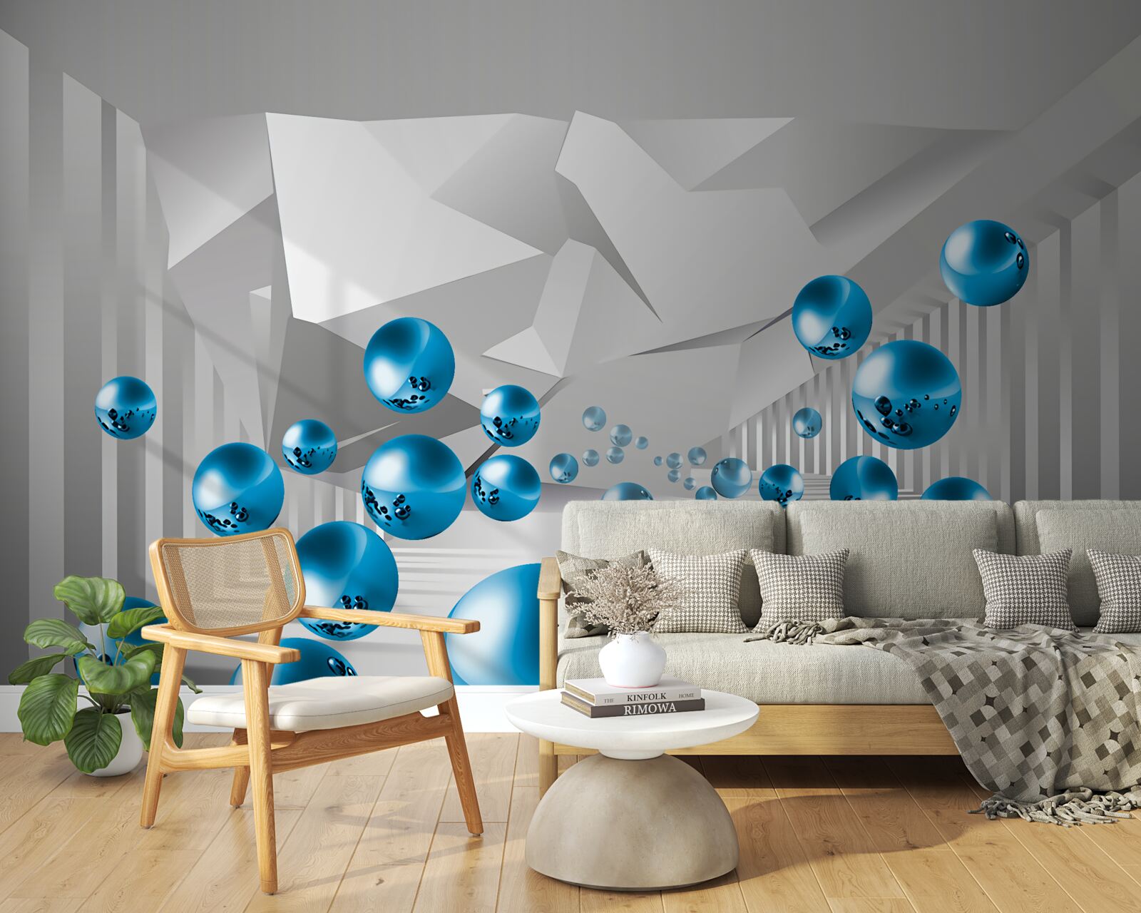 Fototapeta objemové modré gule na chodbe