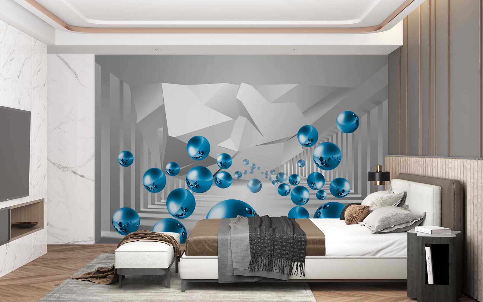 Fototapeta objemové modré gule na chodbe