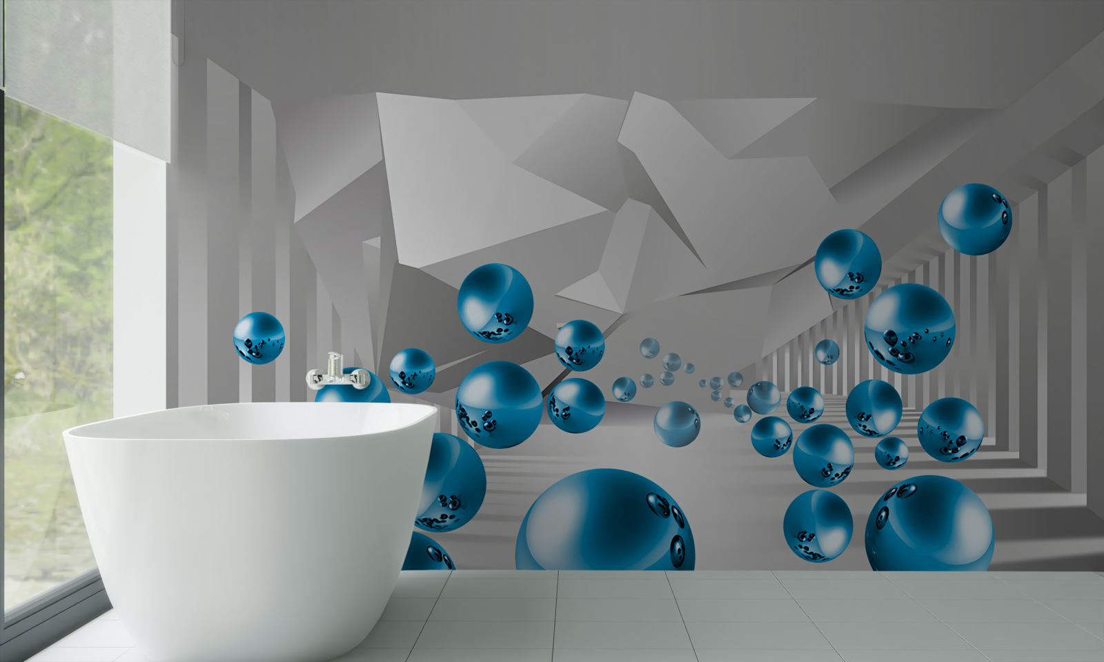 Fototapeta objemové modré gule na chodbe
