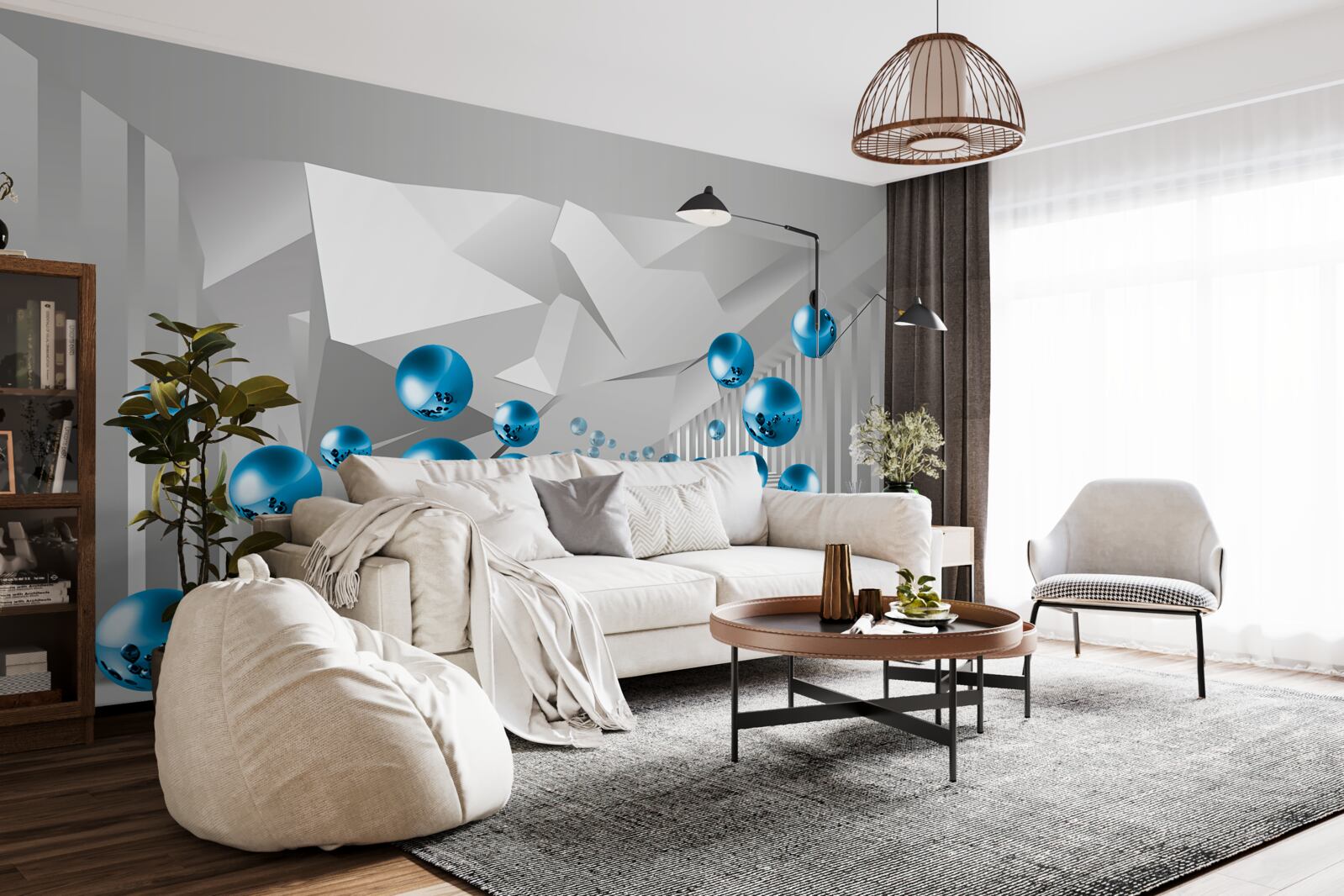 Fototapeta objemové modré gule na chodbe