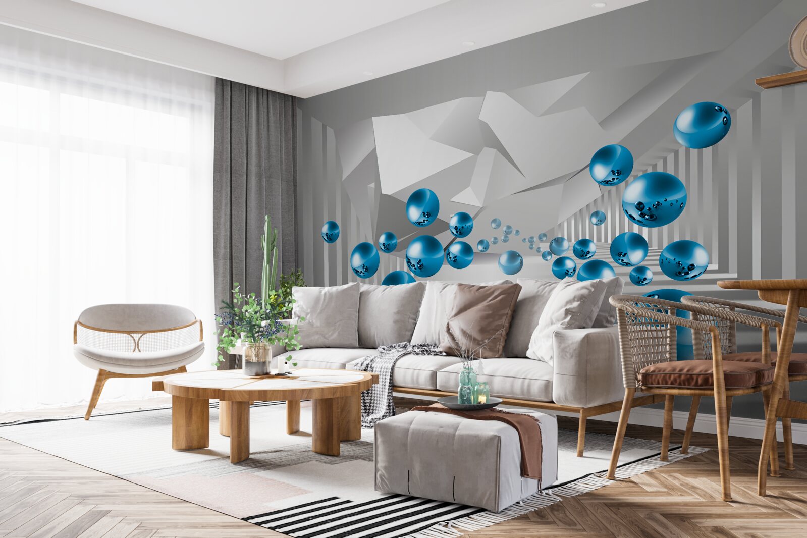 Fototapeta objemové modré gule na chodbe
