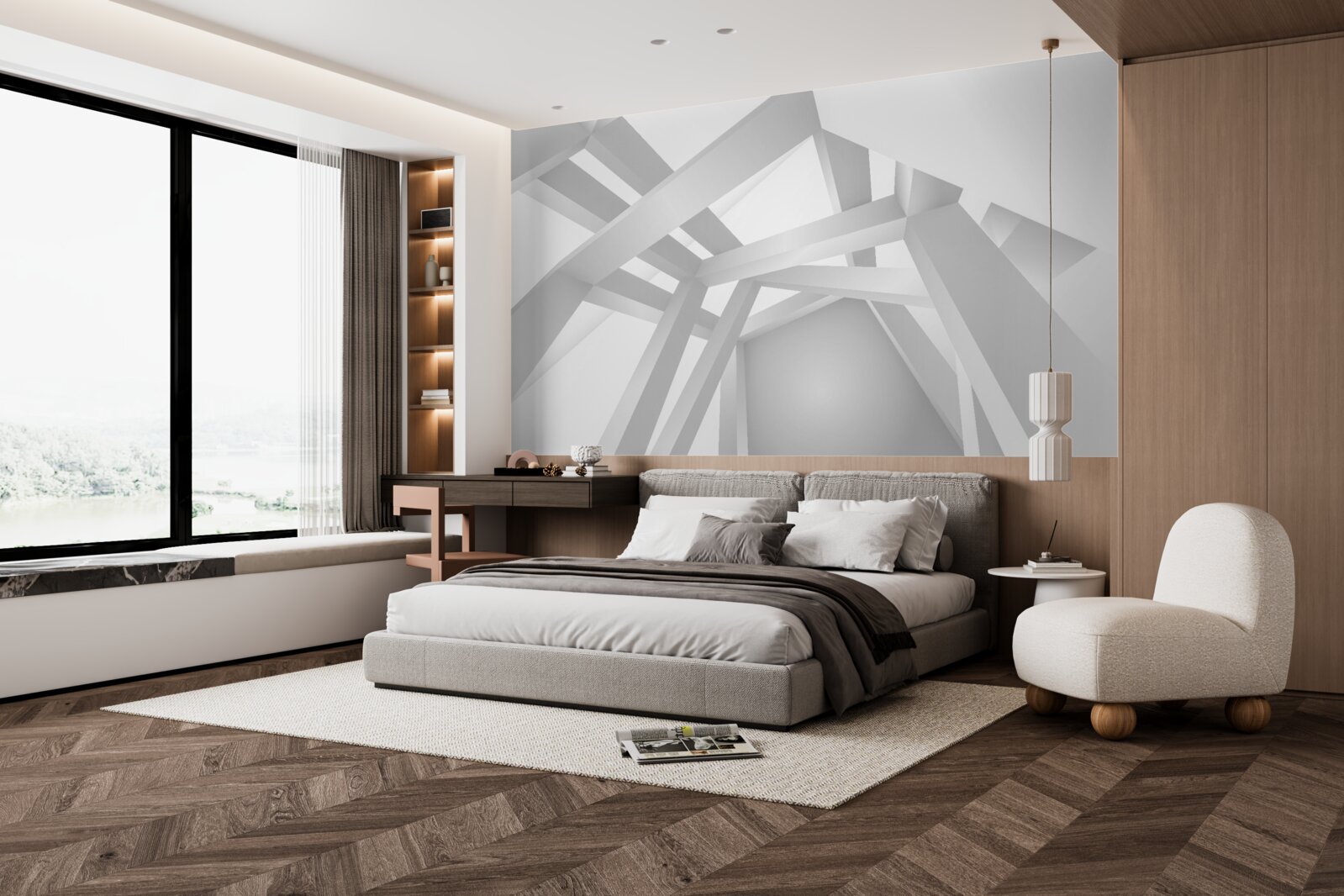 Fototapeta objemová abstraktná kompozícia v šedej farbe