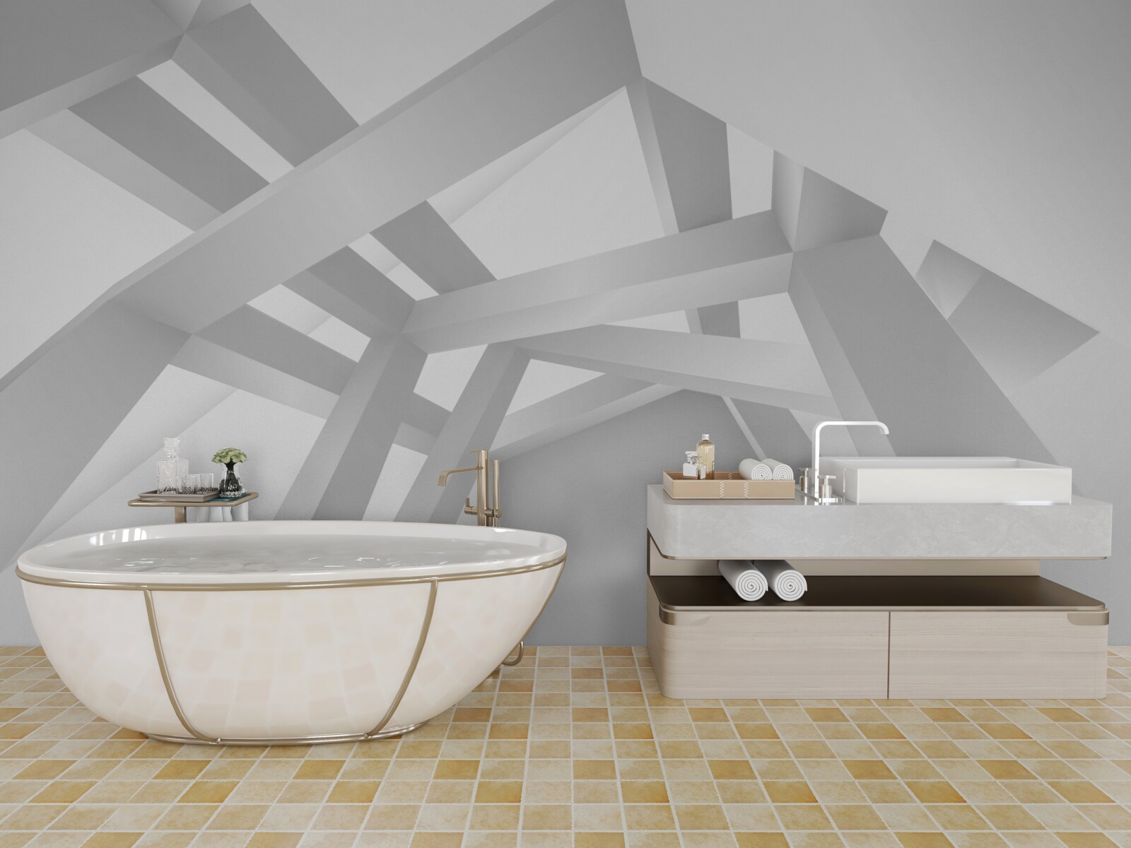 Fototapeta objemová abstraktná kompozícia v šedej farbe