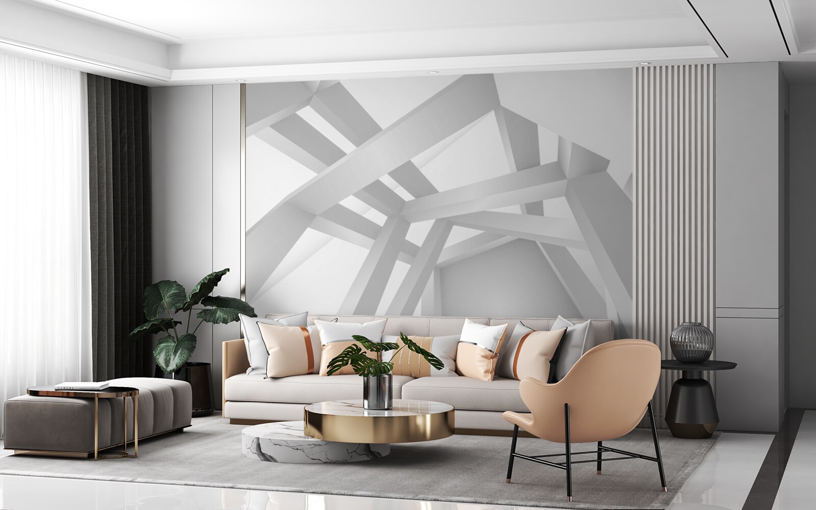 Fototapeta objemová abstraktná kompozícia v šedej farbe