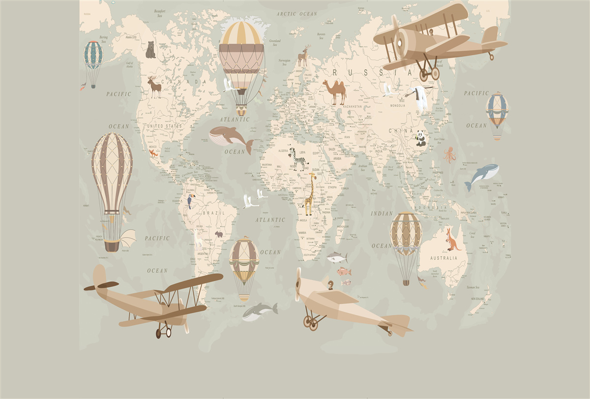 Fototapeta mapa sveta a rôzne druhy leteckej dopravy