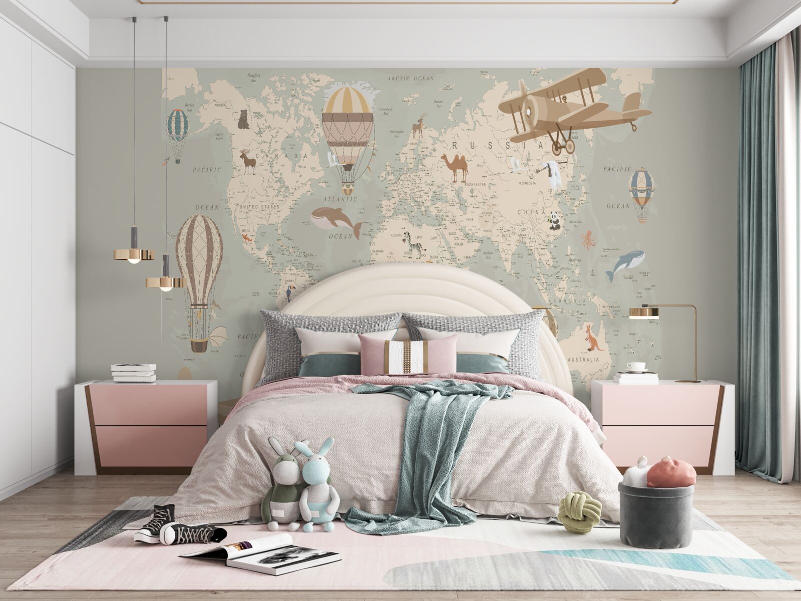 Fototapeta mapa sveta a rôzne druhy leteckej dopravy