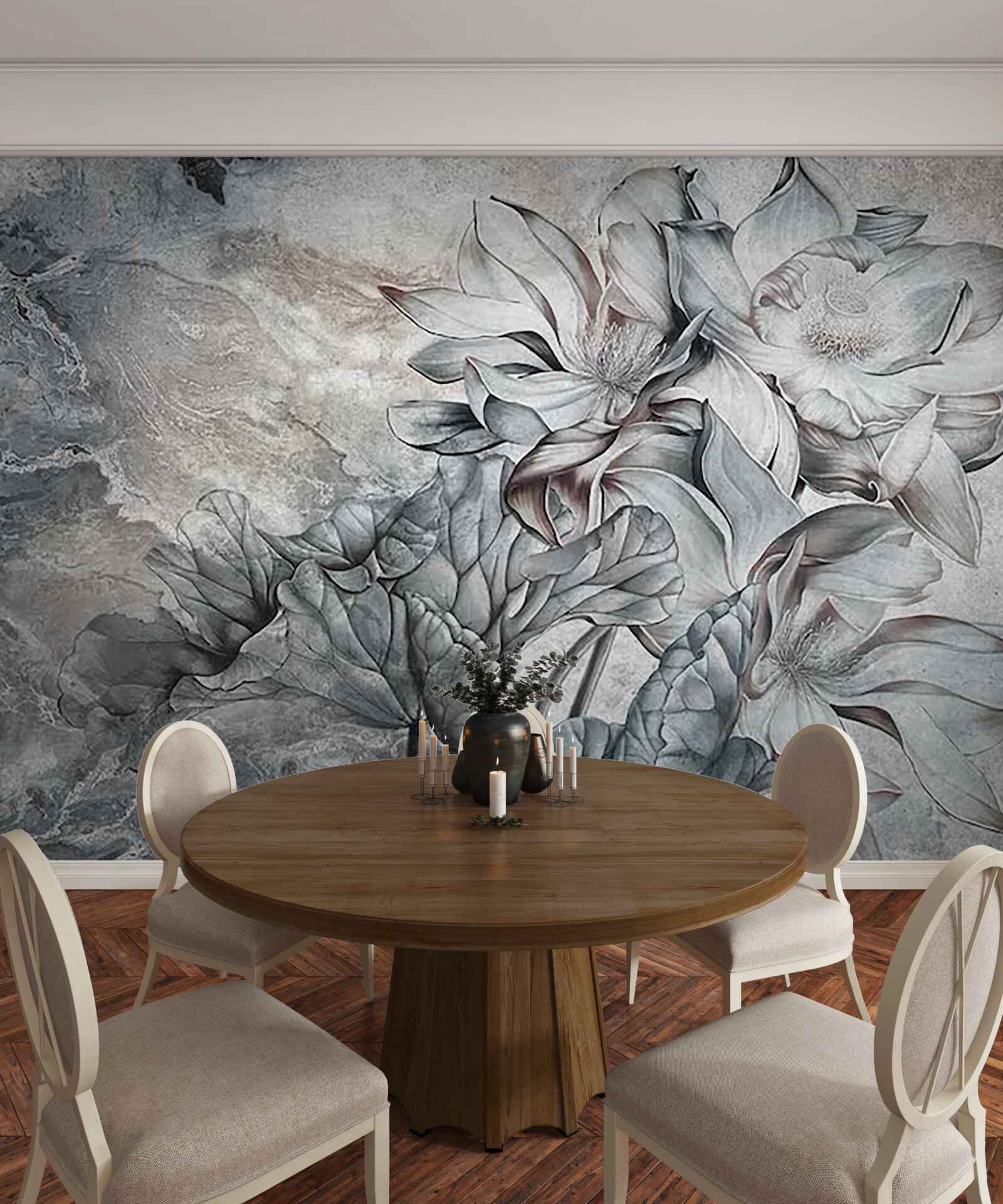 Fototapeta veľké kvety neobvyklého tvaru, ručne kreslené