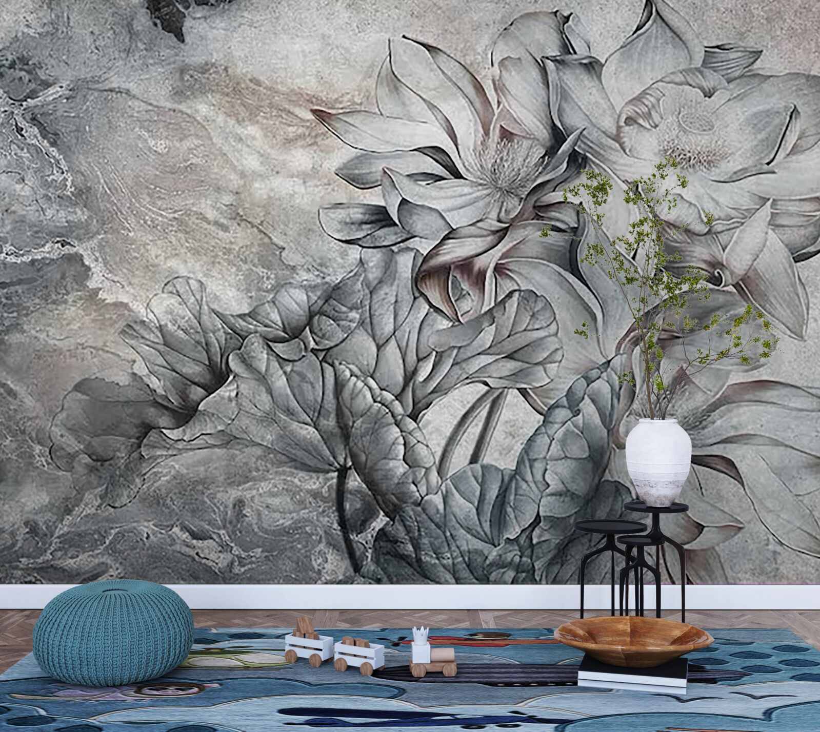 Fototapeta veľké kvety neobvyklého tvaru, ručne kreslené