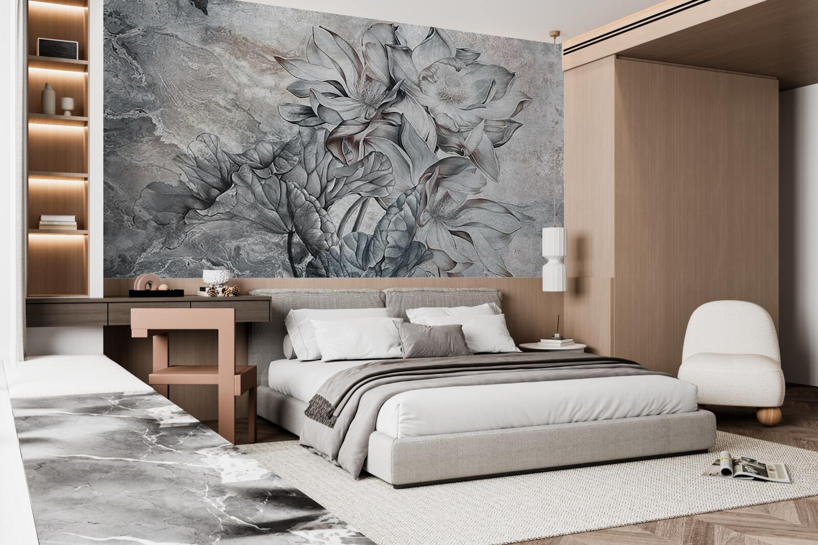 Fototapeta veľké kvety neobvyklého tvaru, ručne kreslené