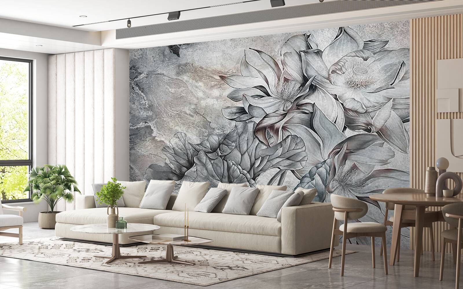 Fototapeta veľké kvety neobvyklého tvaru, ručne kreslené