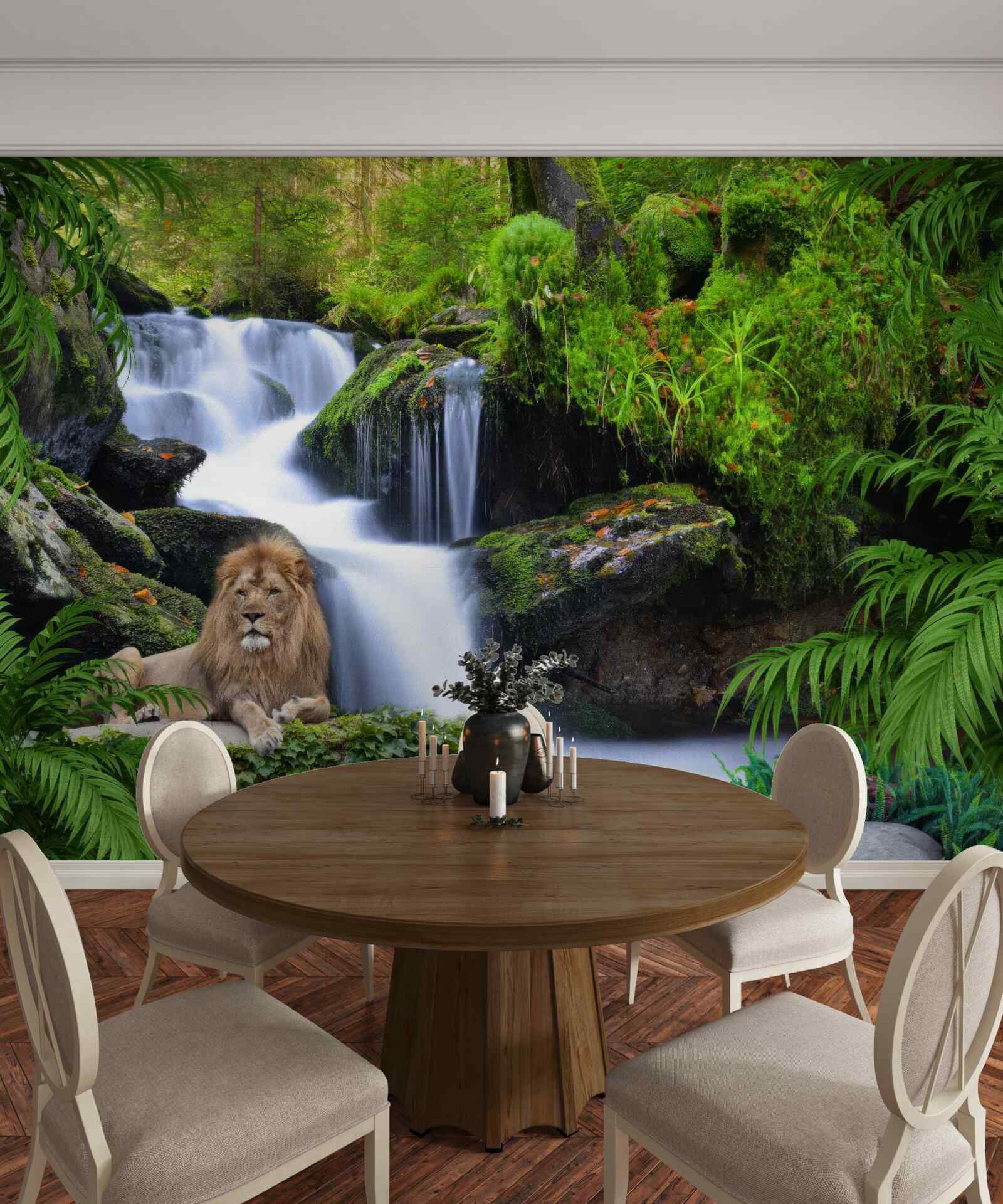 Fototapeta pri vodopáde je lev