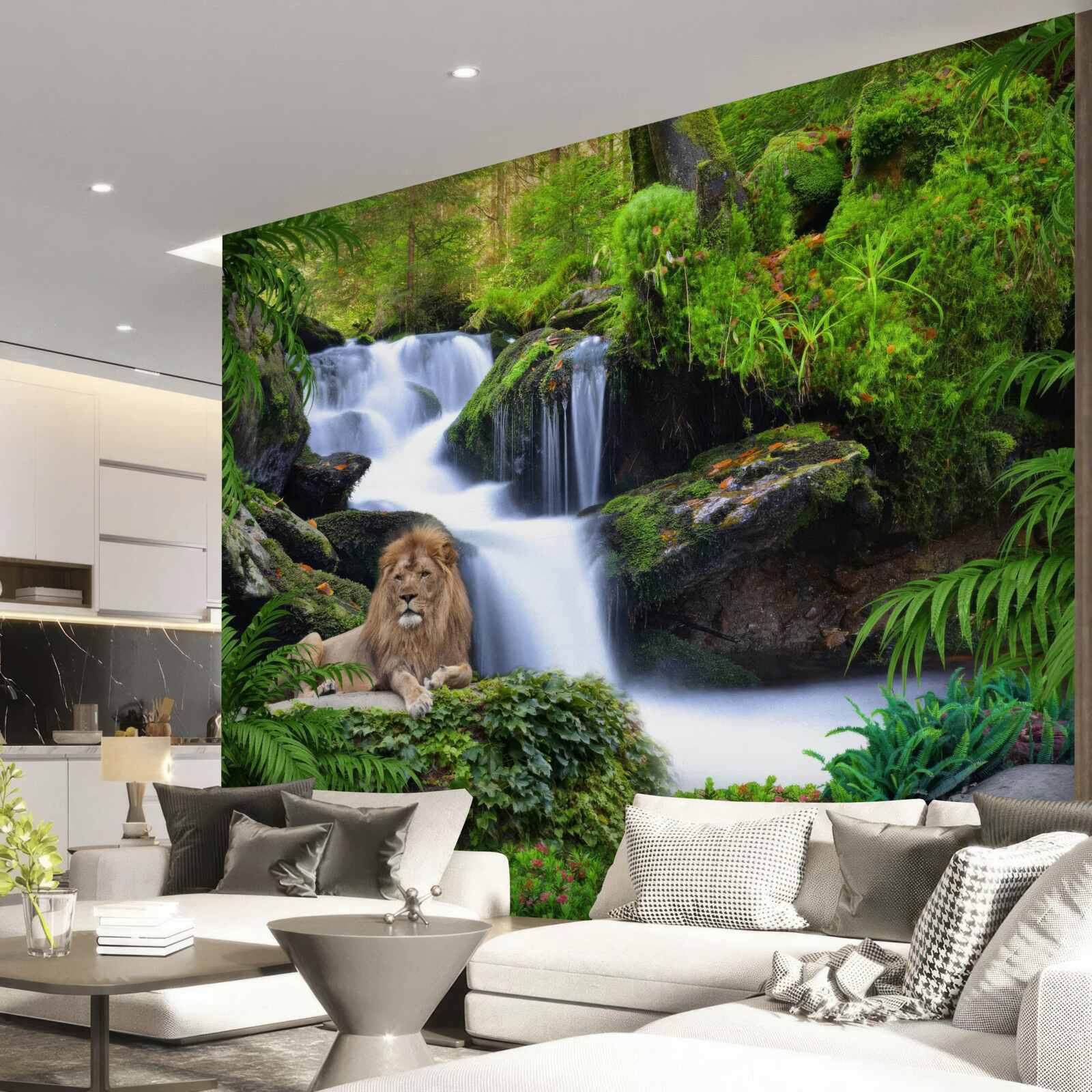 Fototapeta pri vodopáde je lev