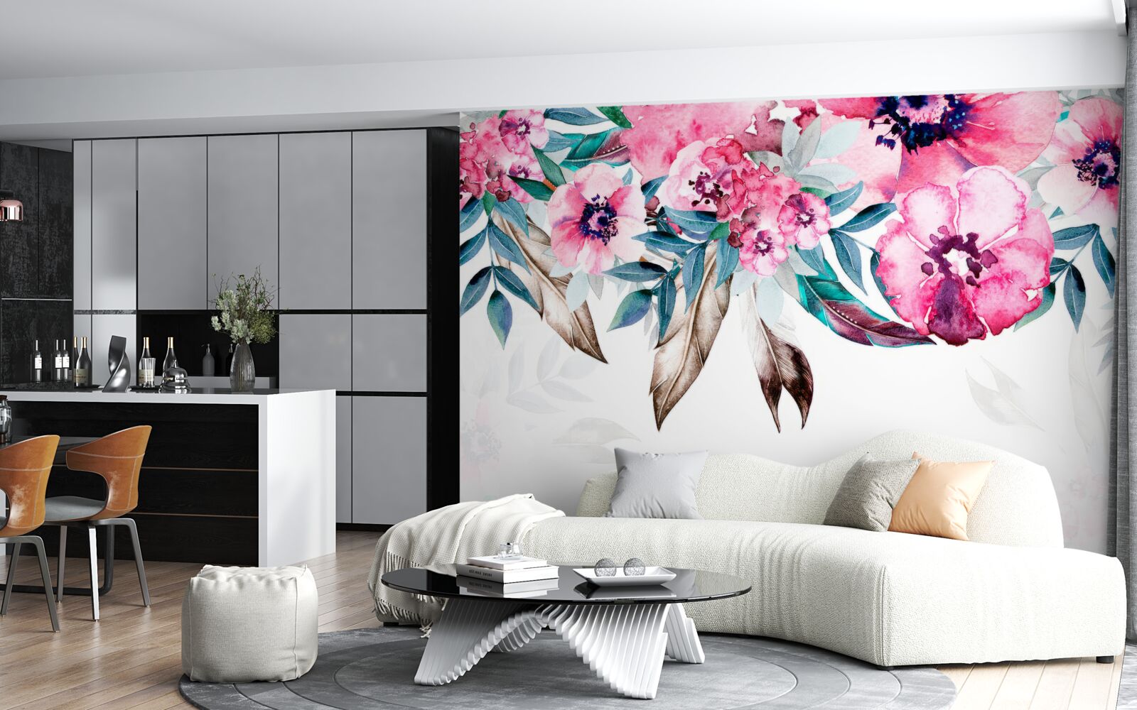 Fototapeta kvety maľované v odtieňoch ružovej