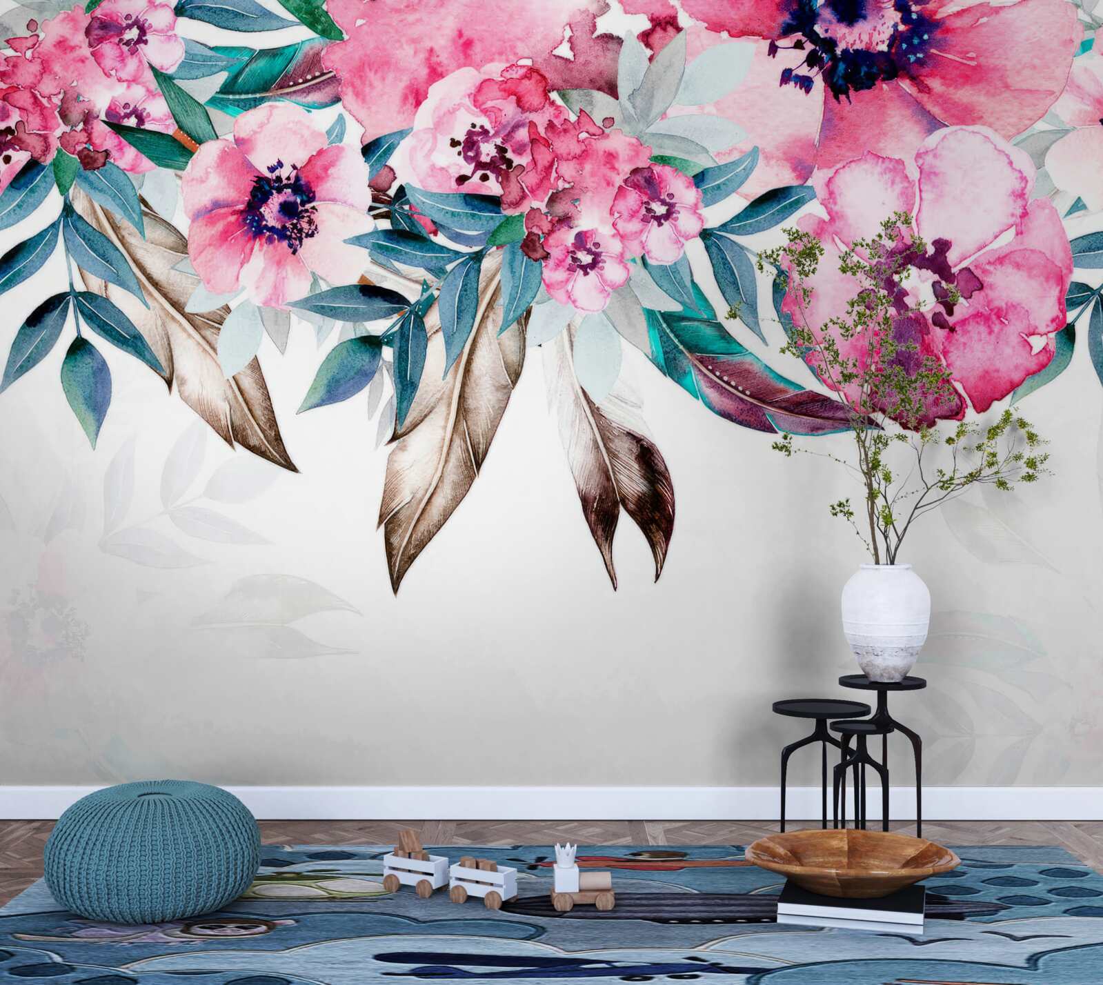 Fototapeta kvety maľované v odtieňoch ružovej