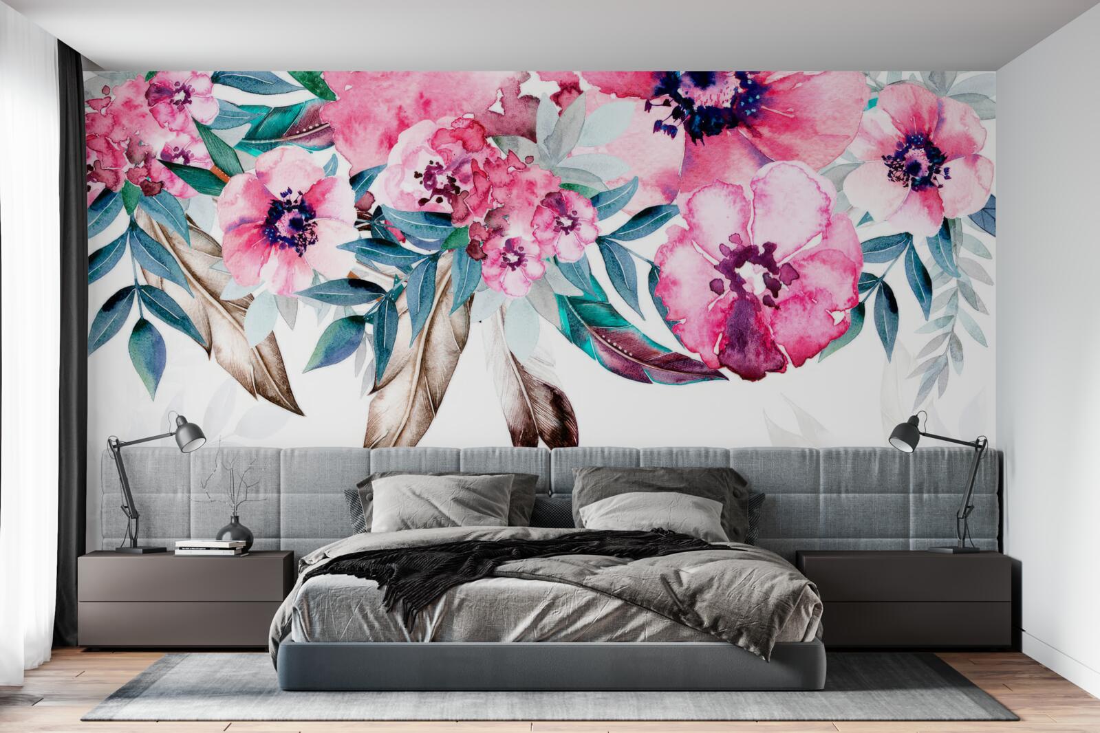 Fototapeta kvety maľované v odtieňoch ružovej