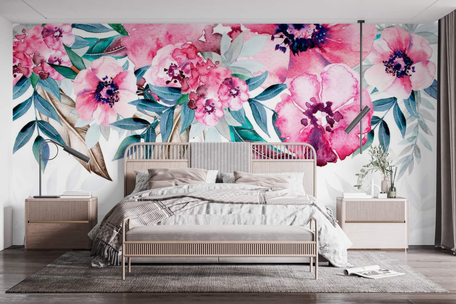 Fototapeta kvety maľované v odtieňoch ružovej