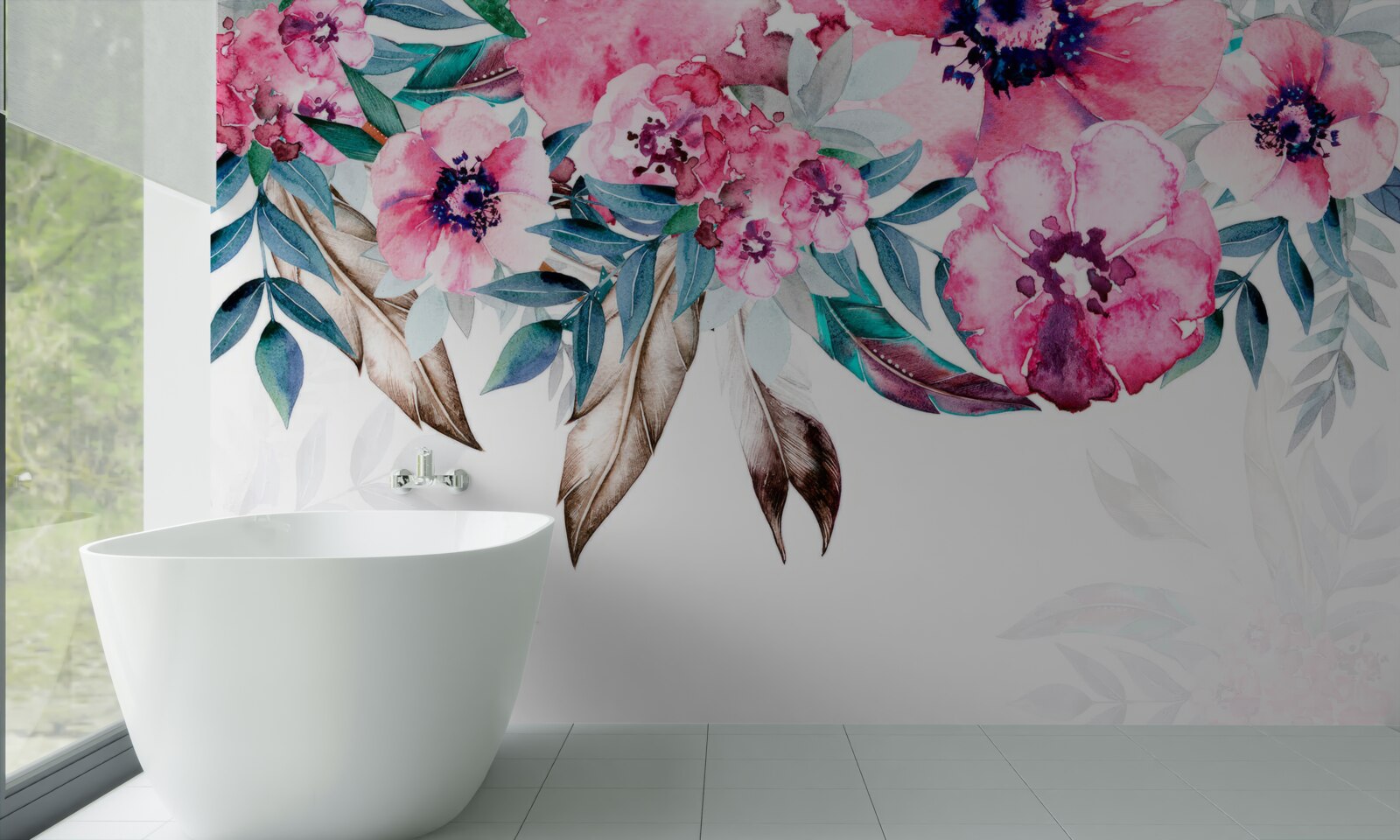 Fototapeta kvety maľované v odtieňoch ružovej