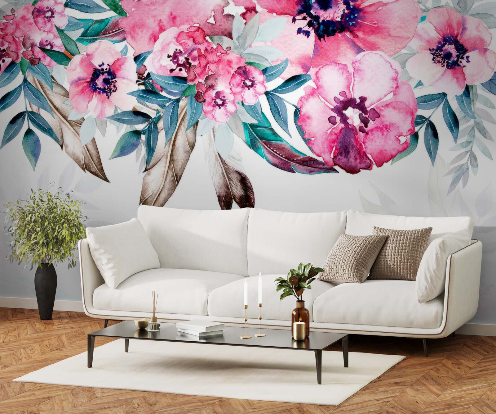 Fototapeta kvety maľované v odtieňoch ružovej