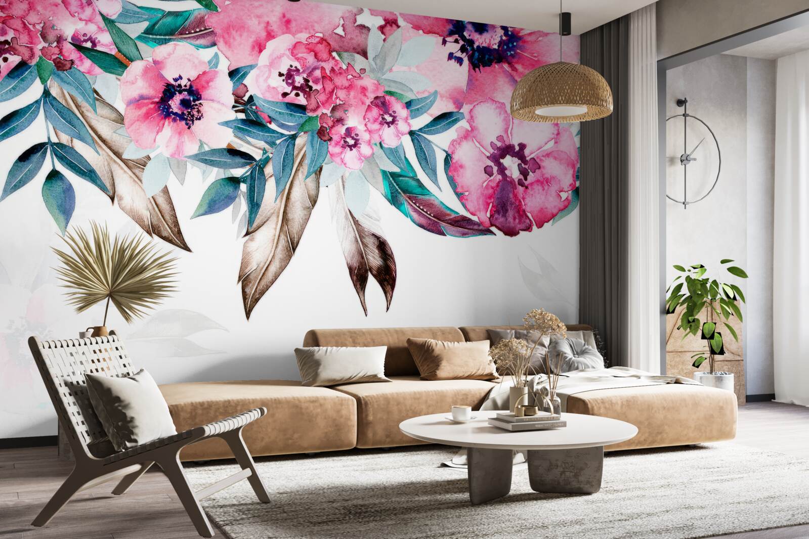 Fototapeta kvety maľované v odtieňoch ružovej