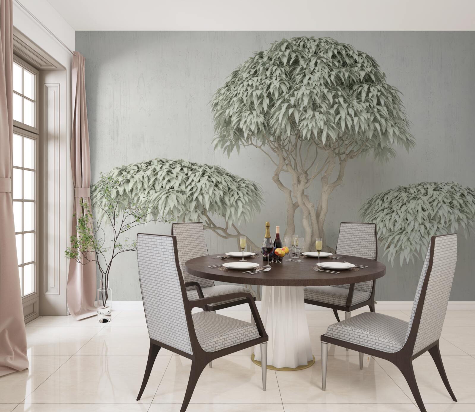 Fototapeta strom s listami na sivom pozadí