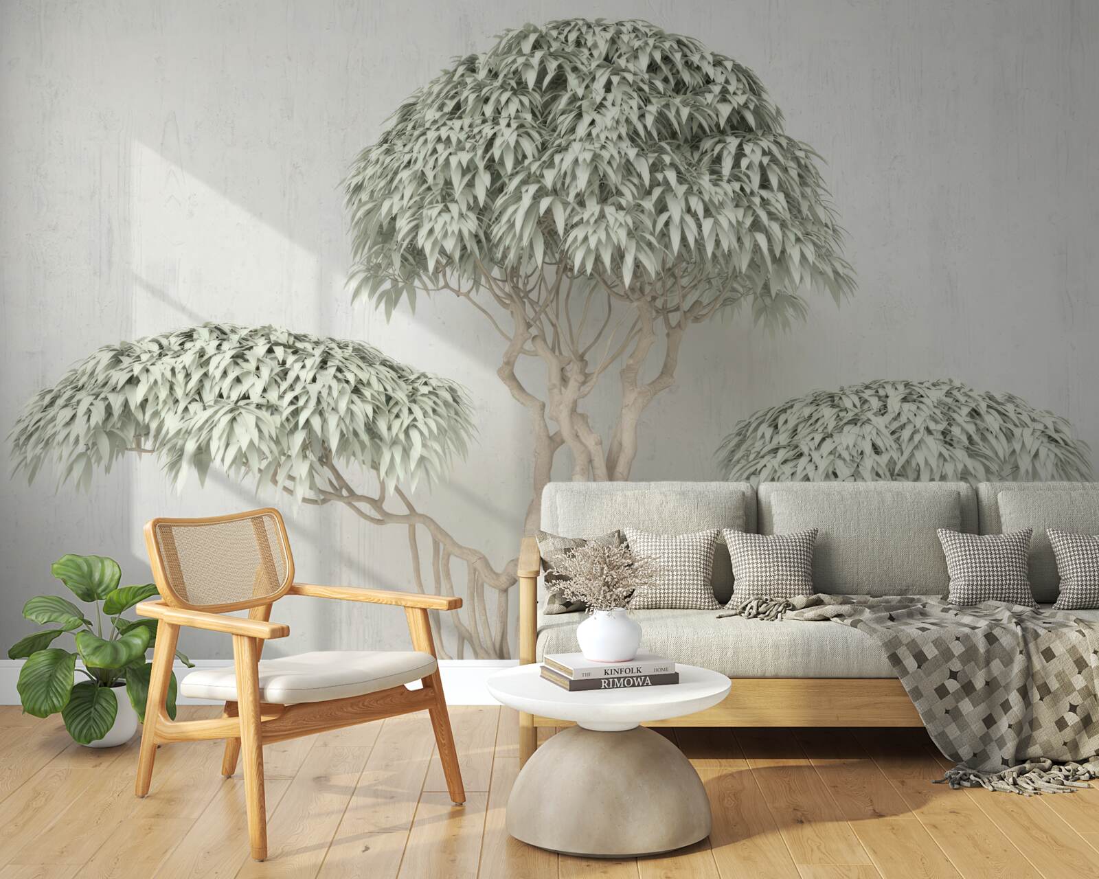 Fototapeta strom s listami na sivom pozadí