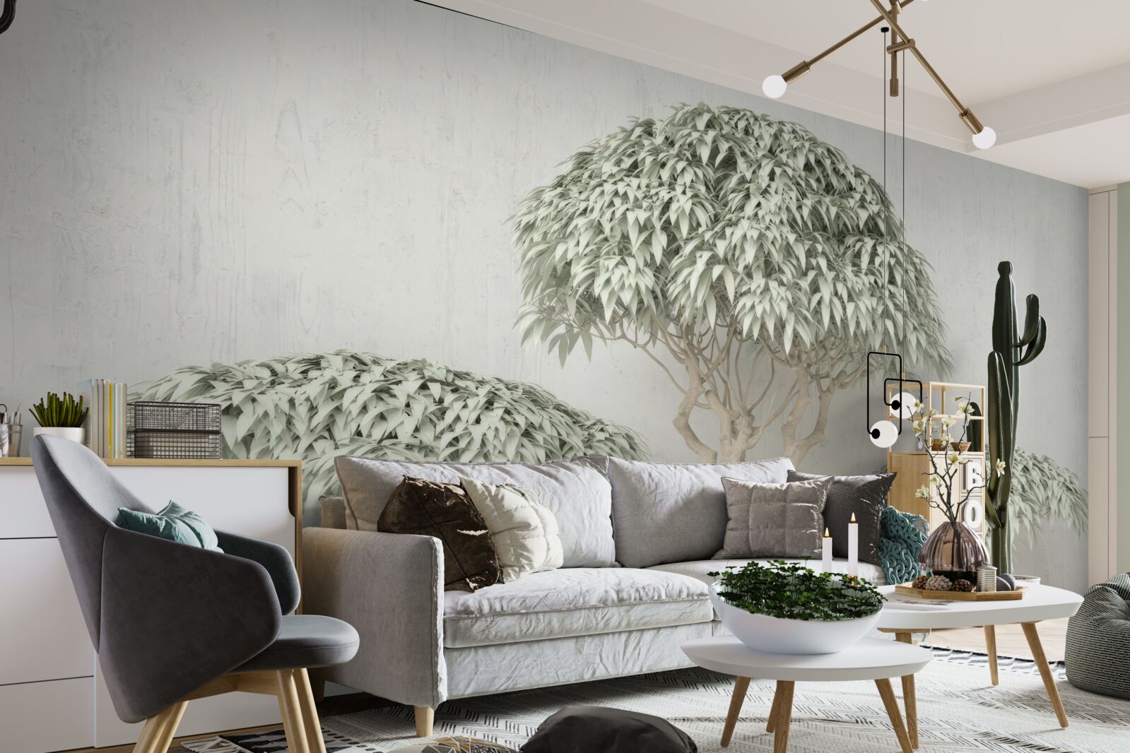 Fototapeta strom s listami na sivom pozadí