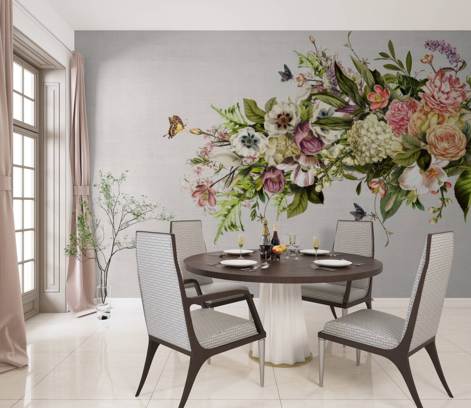 Fototapeta motýle lietajú na krásnych kvetoch