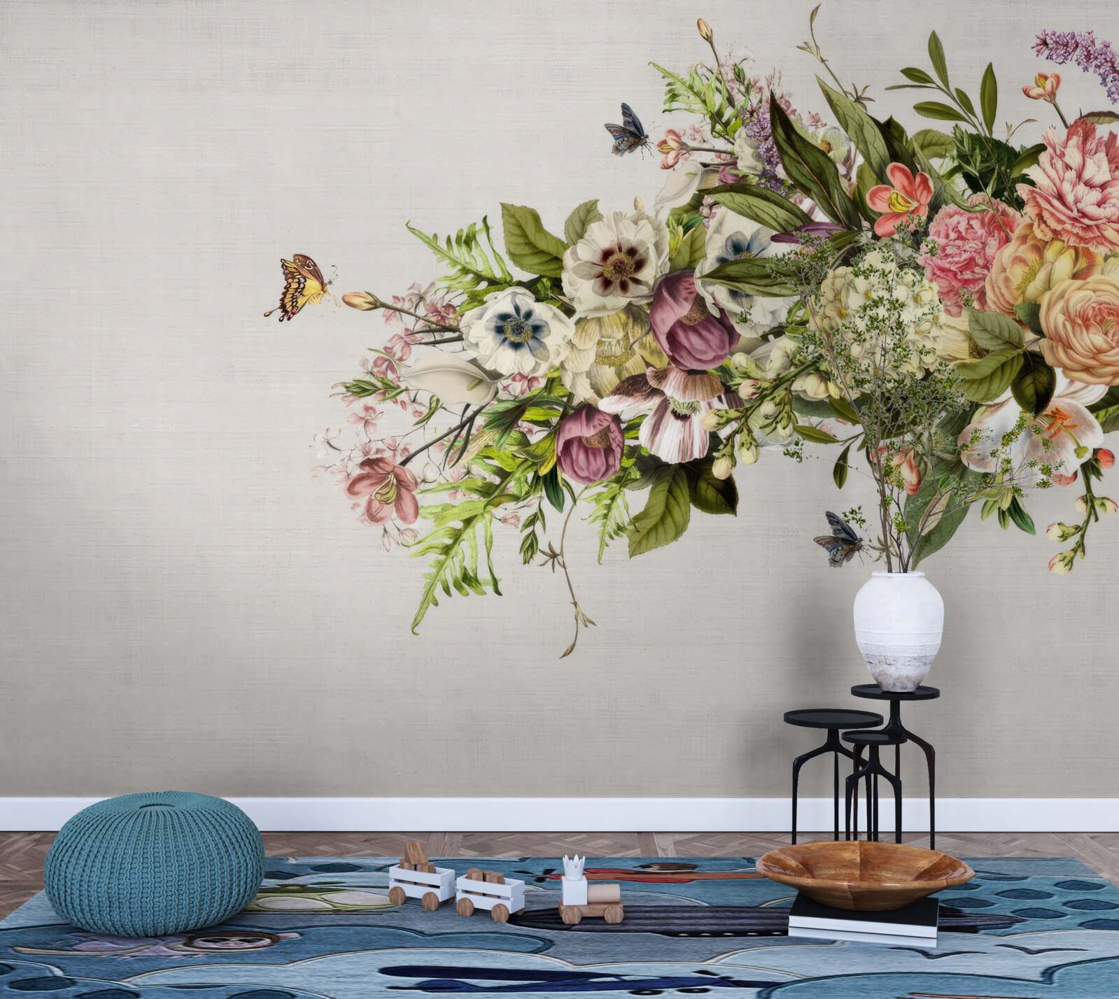 Fototapeta motýle lietajú na krásnych kvetoch