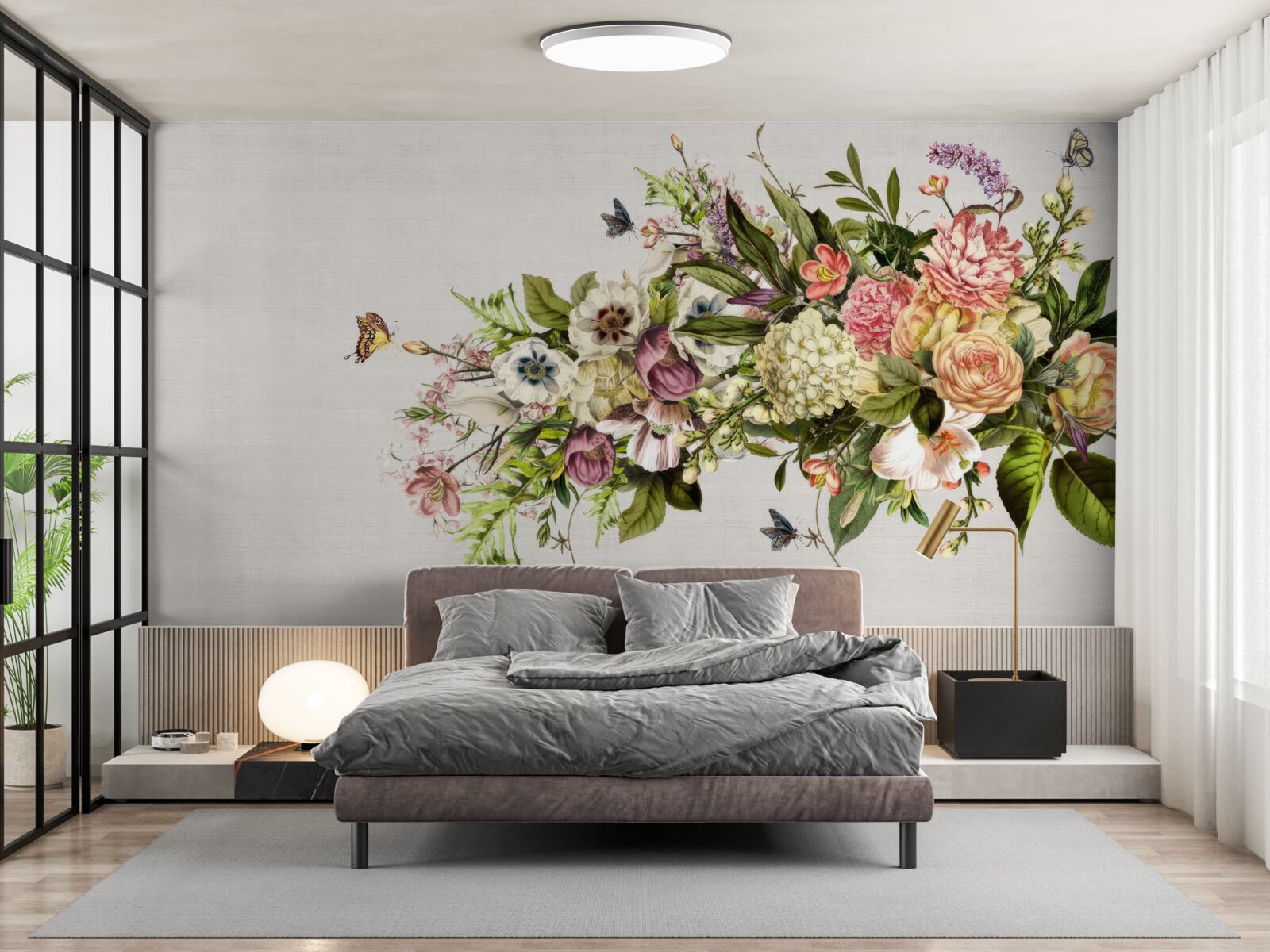 Fototapeta motýle lietajú na krásnych kvetoch