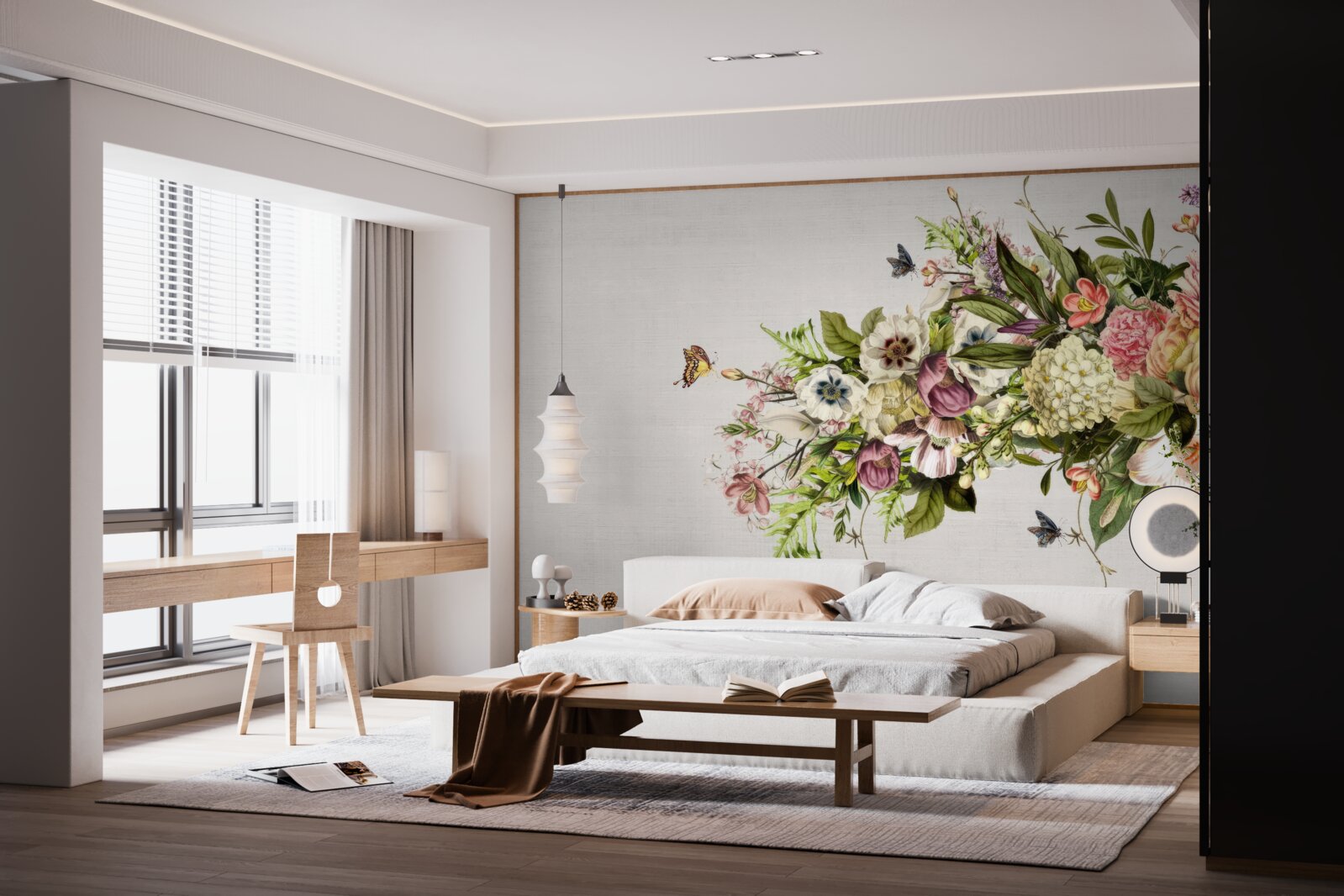 Fototapeta motýle lietajú na krásnych kvetoch