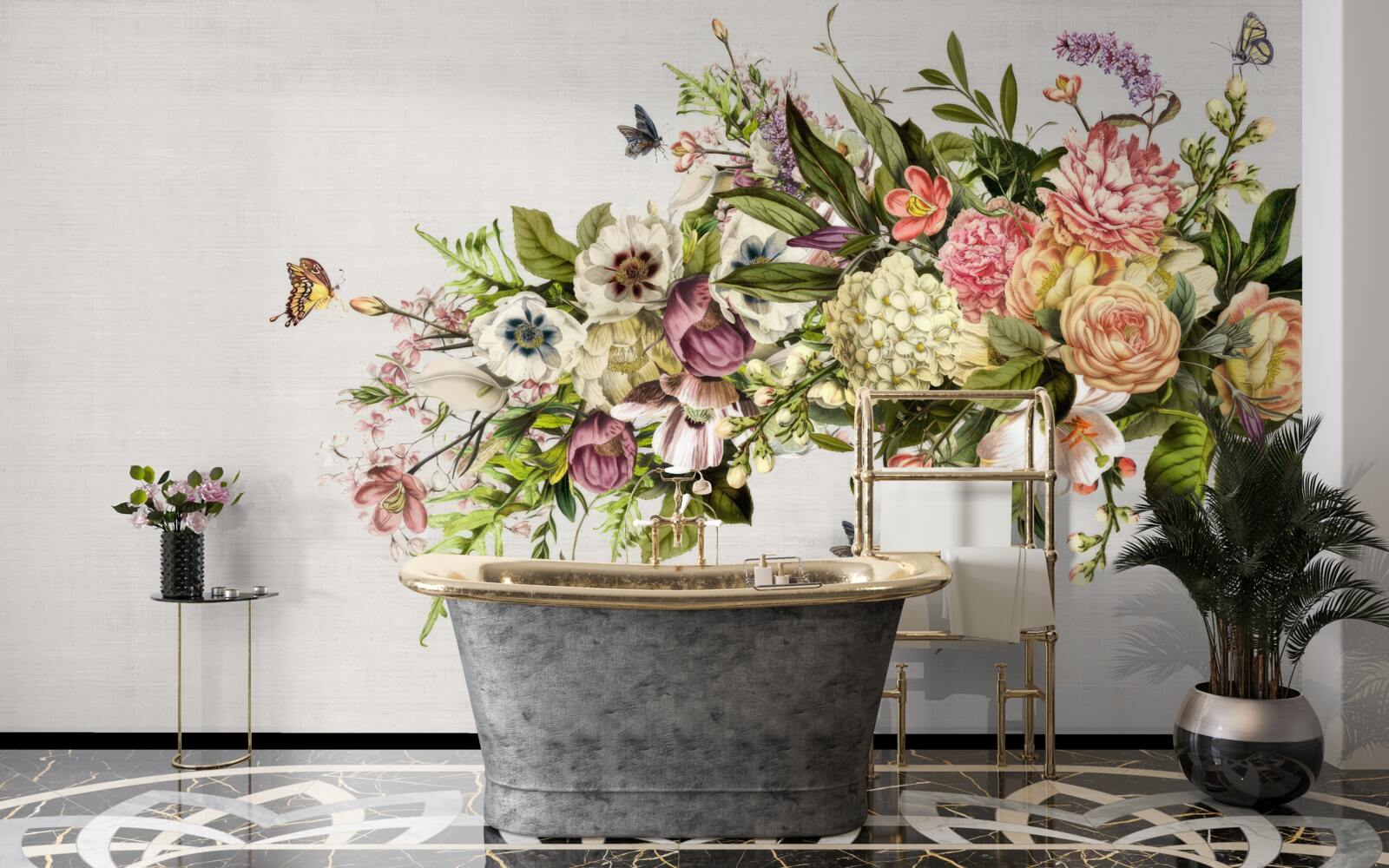 Fototapeta motýle lietajú na krásnych kvetoch