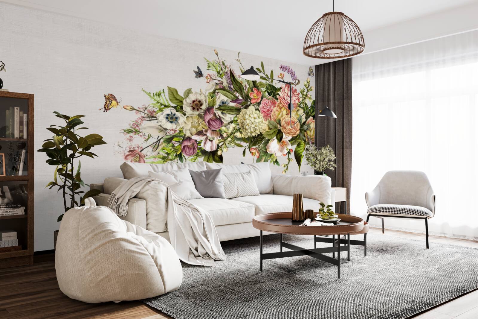 Fototapeta motýle lietajú na krásnych kvetoch