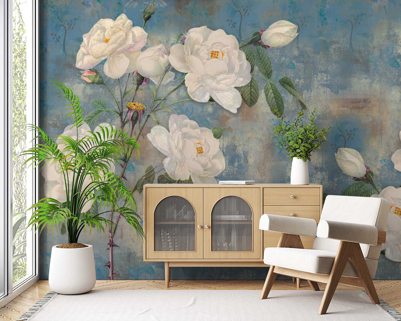 Fototapeta biele ruže na konároch