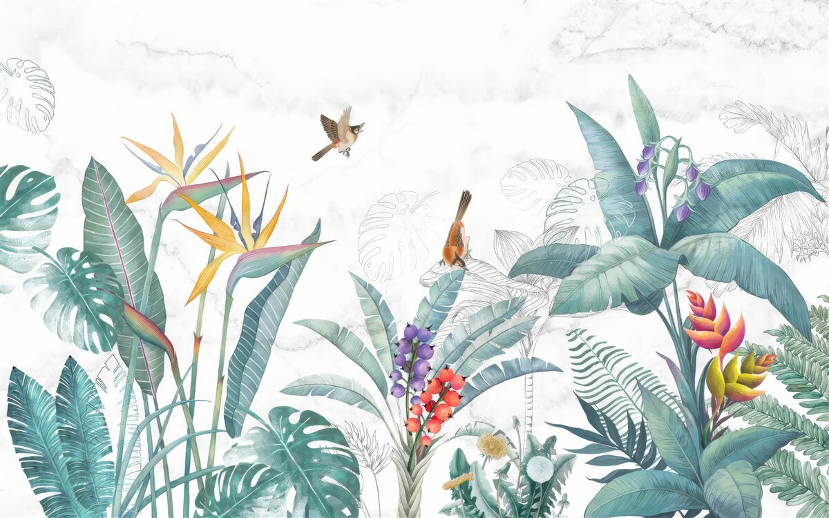 Fototapeta rôzne listy a vtáky