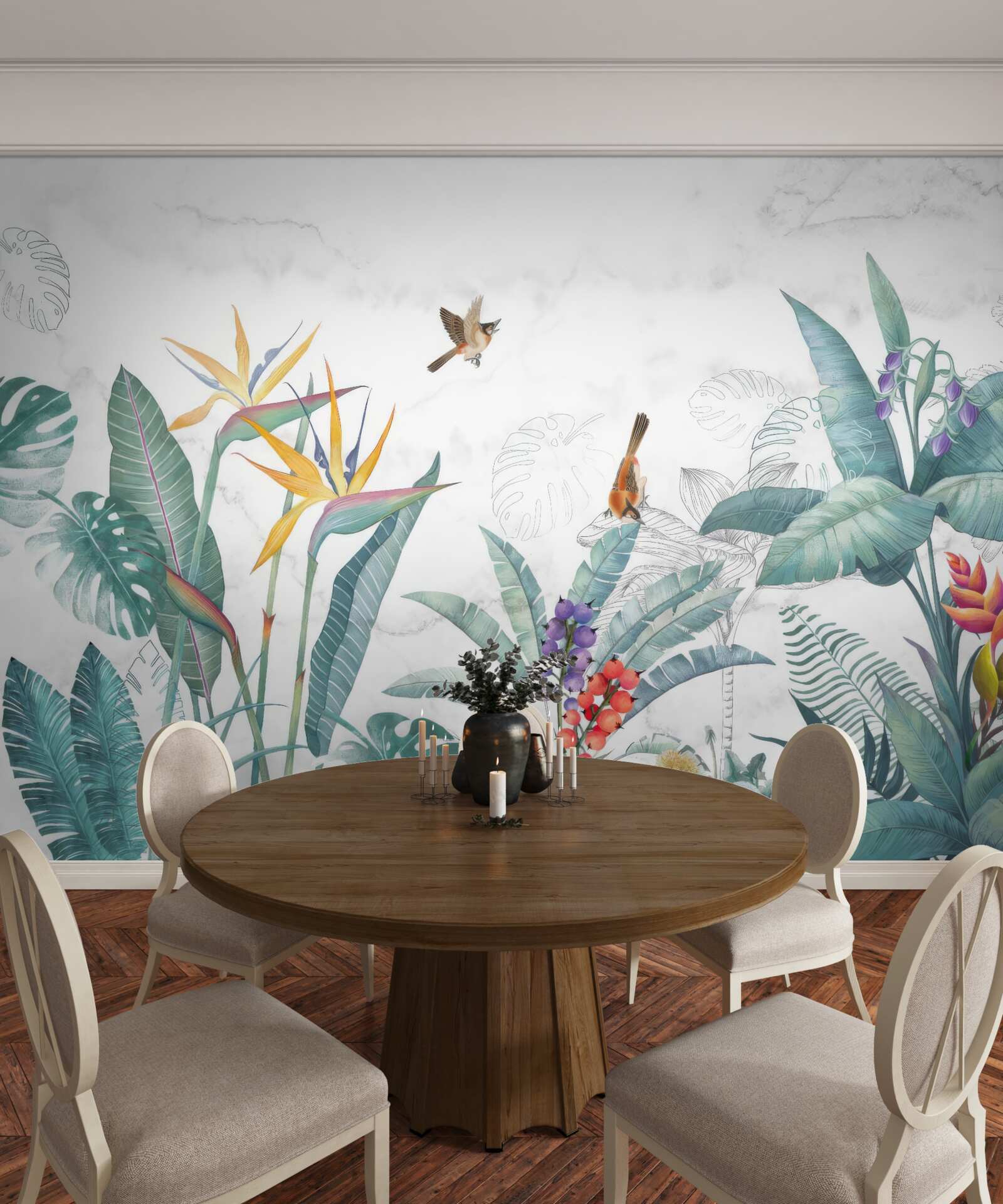 Fototapeta rôzne listy a vtáky