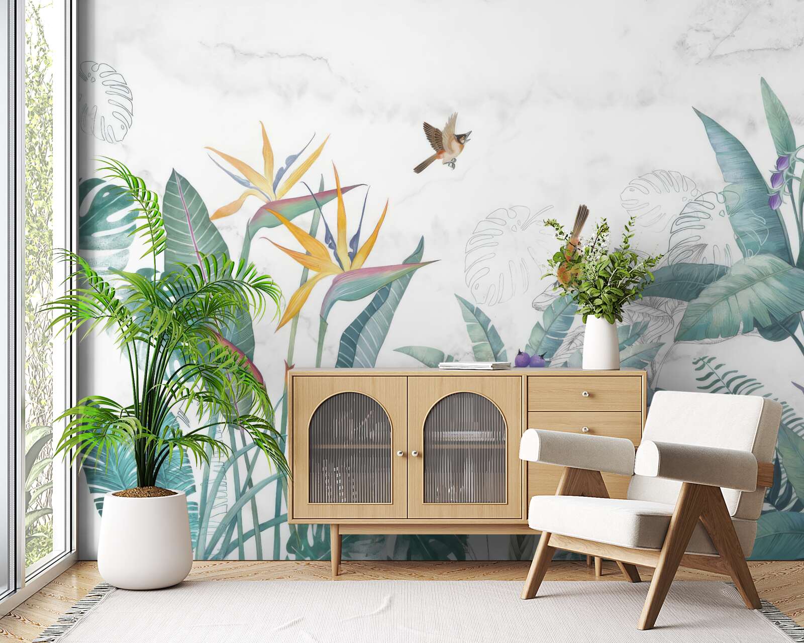 Fototapeta rôzne listy a vtáky