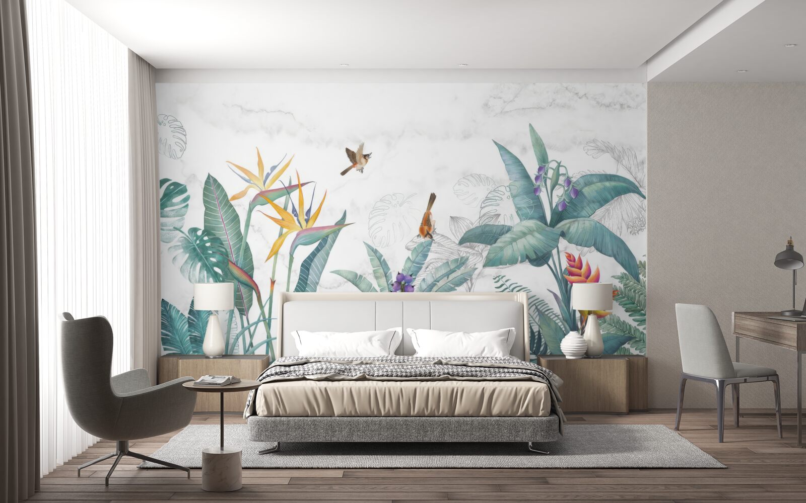 Fototapeta rôzne listy a vtáky