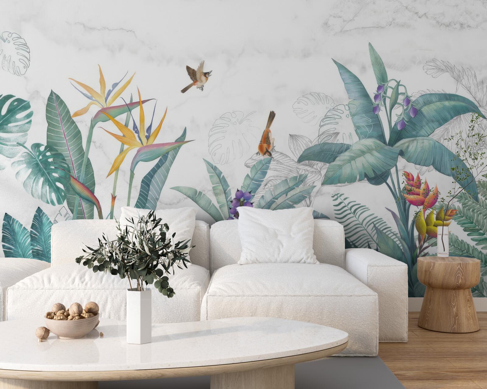 Fototapeta rôzne listy a vtáky