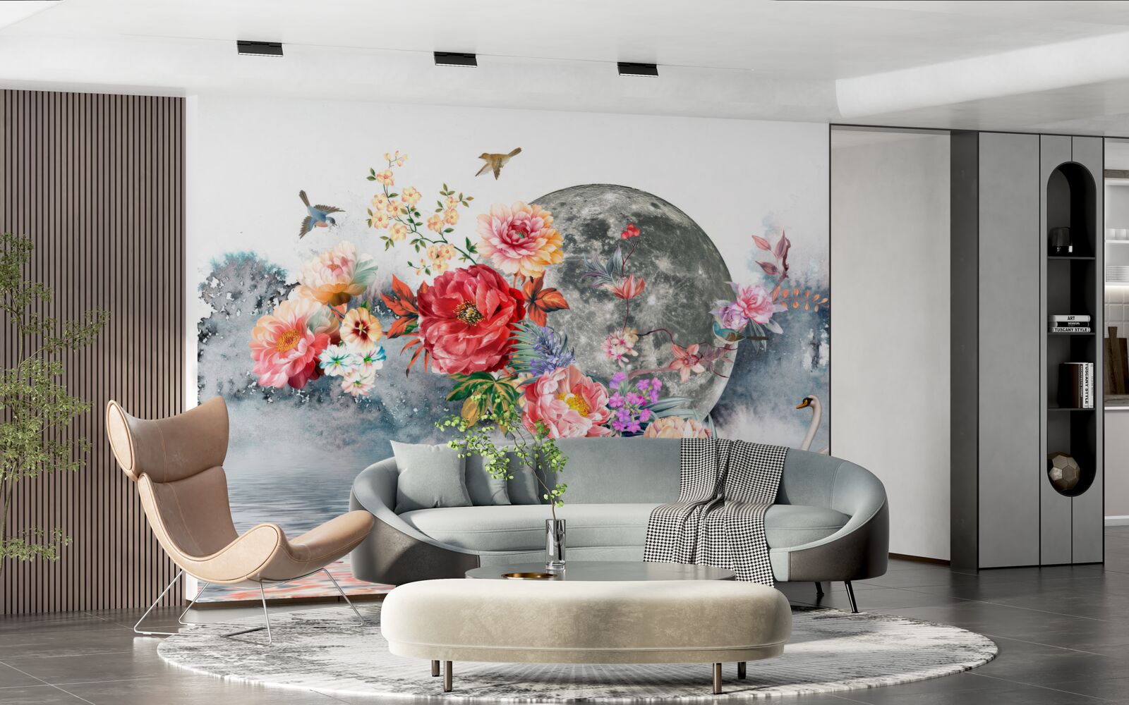 Fototapeta kvety, spln a vtáky