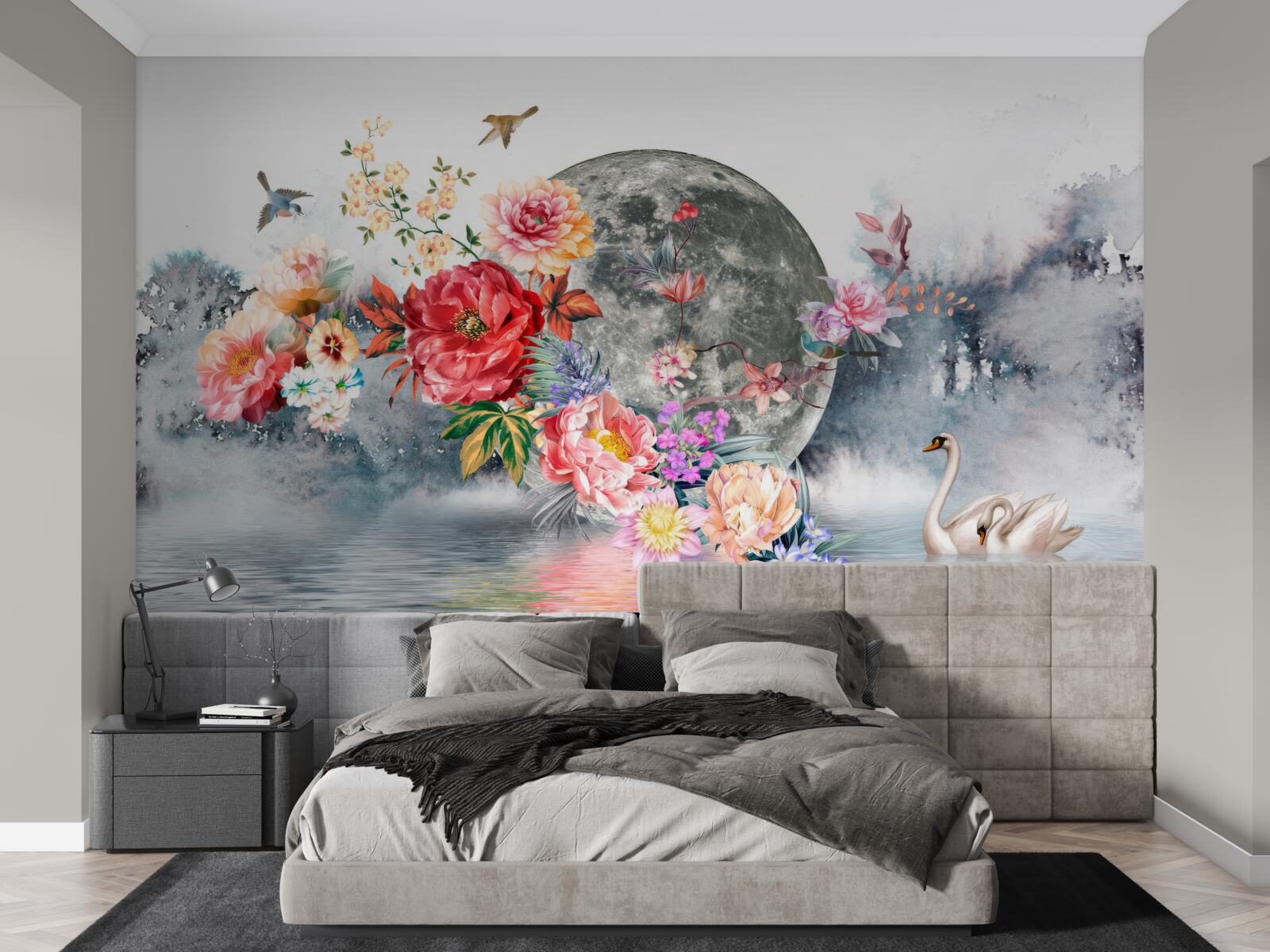 Fototapeta kvety, spln a vtáky