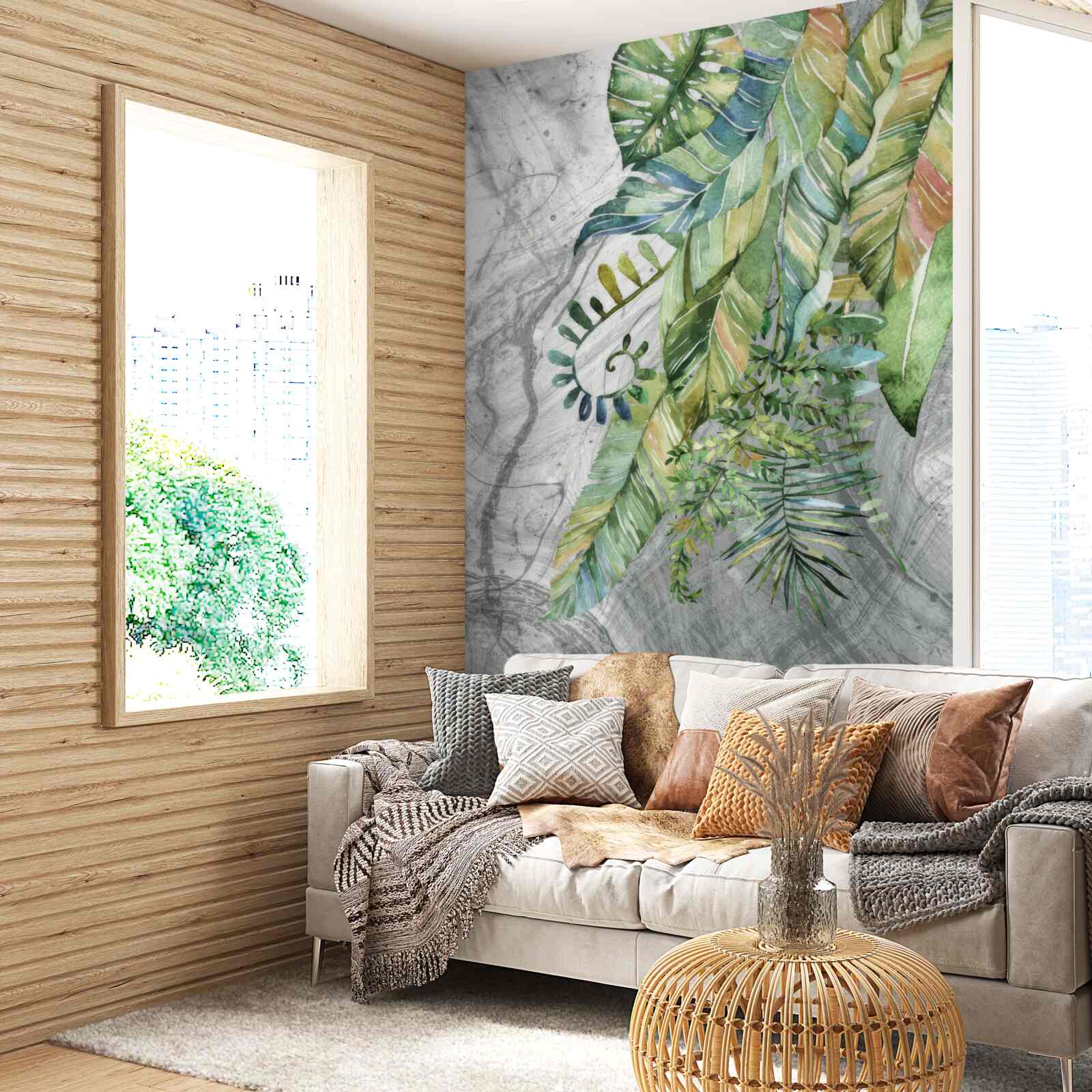 Fototapeta listy rôznych typov na sivom pozadí