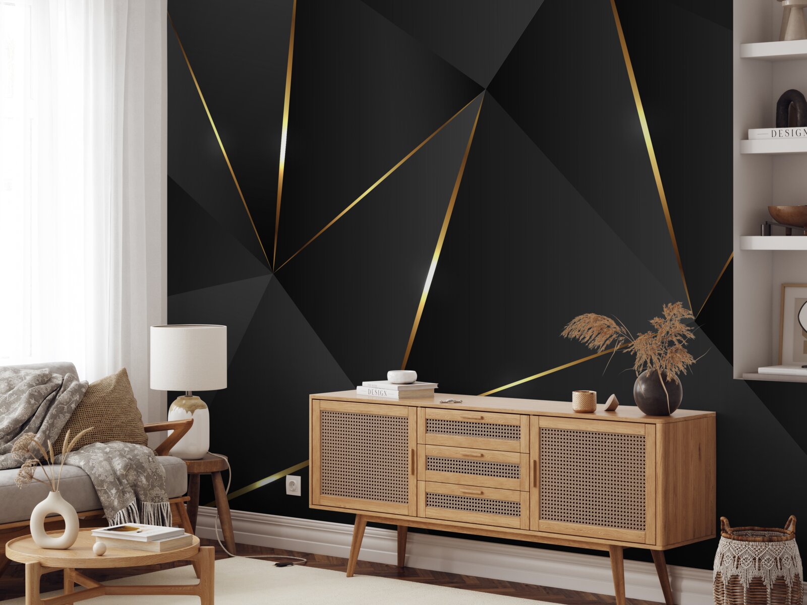 Fototapeta trojrozmerné postavy v odtieňoch čiernej a zlatej